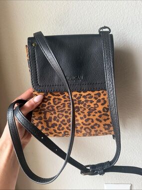 Black and Leopard Print Crossbody Bag with Adjustable Strap